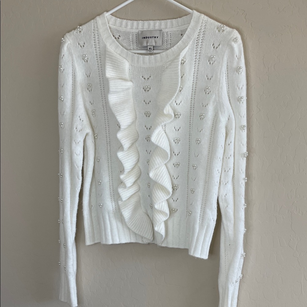 Industry White Ruffled Women's Sweater